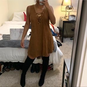 Q size small tan faux suede dress